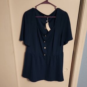 BloomChic Blue Peplum Bib Collar Blouse
